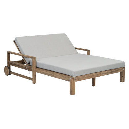 1-Piece Farmhouse-styled Wooden Outdoor Sunbed for Ultimate Relaxation Outdoor Daybed Seating 2 People for Poolside, Garden and Backyard (Grey) 0e7rxg-c0