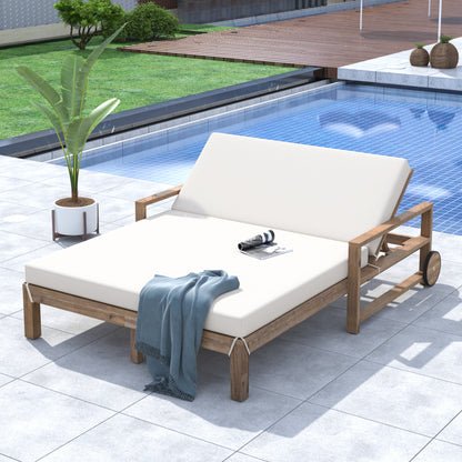 1-Piece Farmhouse-styled Wooden Outdoor Sunbed for Ultimate Relaxation Outdoor Daybed Seating 2 People for Poolside, Garden and Backyard (Beige) 0e7rxg-c0