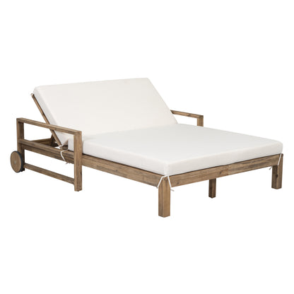 1-Piece Farmhouse-styled Wooden Outdoor Sunbed for Ultimate Relaxation Outdoor Daybed Seating 2 People for Poolside, Garden and Backyard (Beige) 0e7rxg-c0