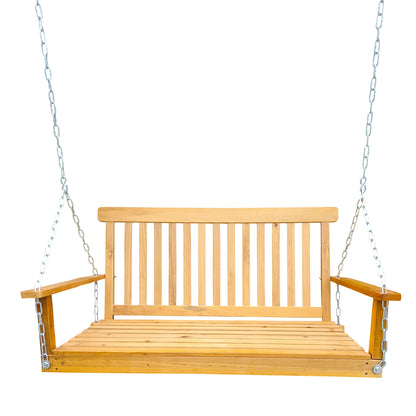 Front Porch Swing with Armrests, Wood Bench Swing with Hanging Chains,for Outdoor Patio ,Garden Yard, porch, backyard,  or sunroom,Easy to Assemble,teak 0e7rxg-c0