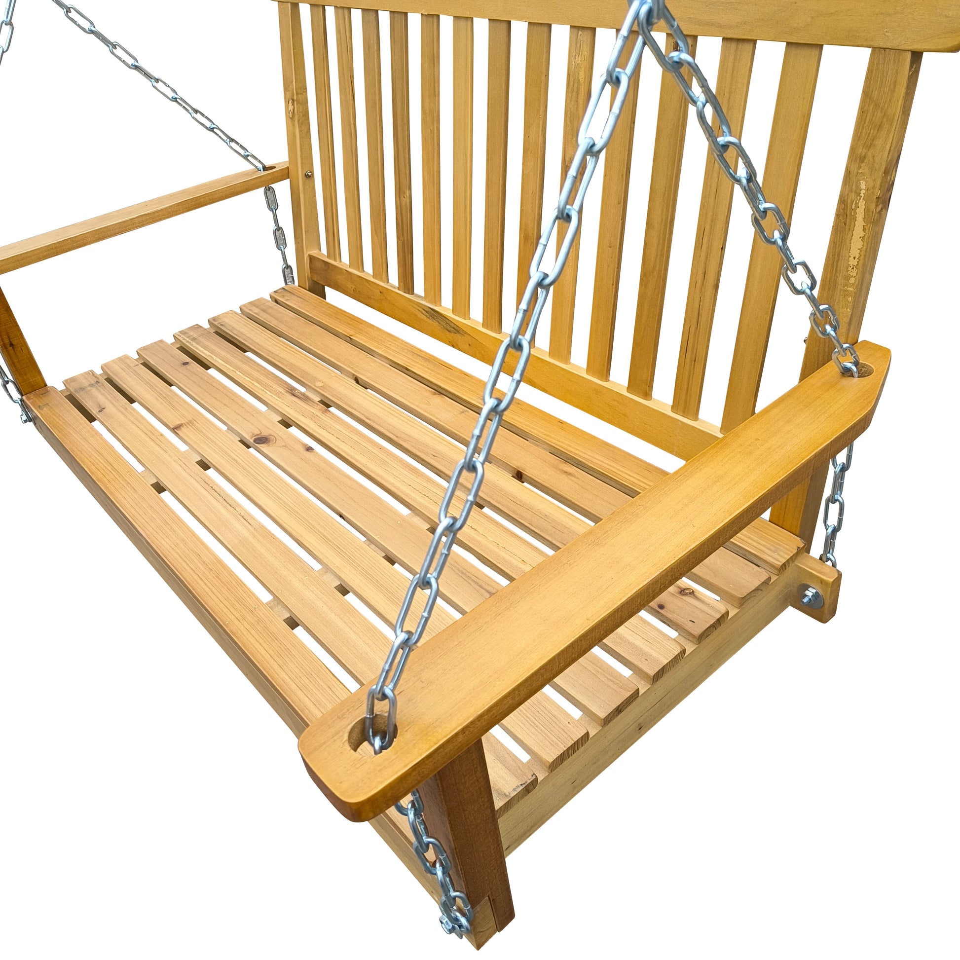 Front Porch Swing with Armrests, Wood Bench Swing with Hanging Chains,for Outdoor Patio ,Garden Yard, porch, backyard,  or sunroom,Easy to Assemble,teak 0e7rxg-c0