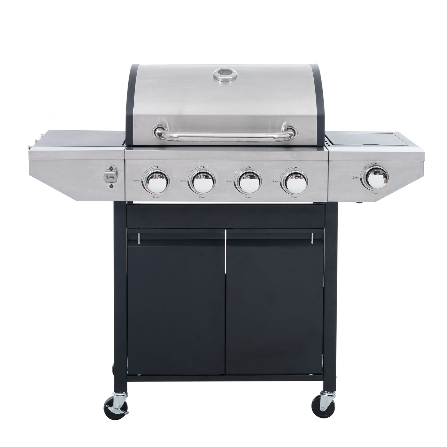 Propane Grill 4 Burner Barbecue Grill Stainless Steel Gas Grill with Side Burner and Thermometer for Outdoor BBQ, Camping 0e7rxg-c0