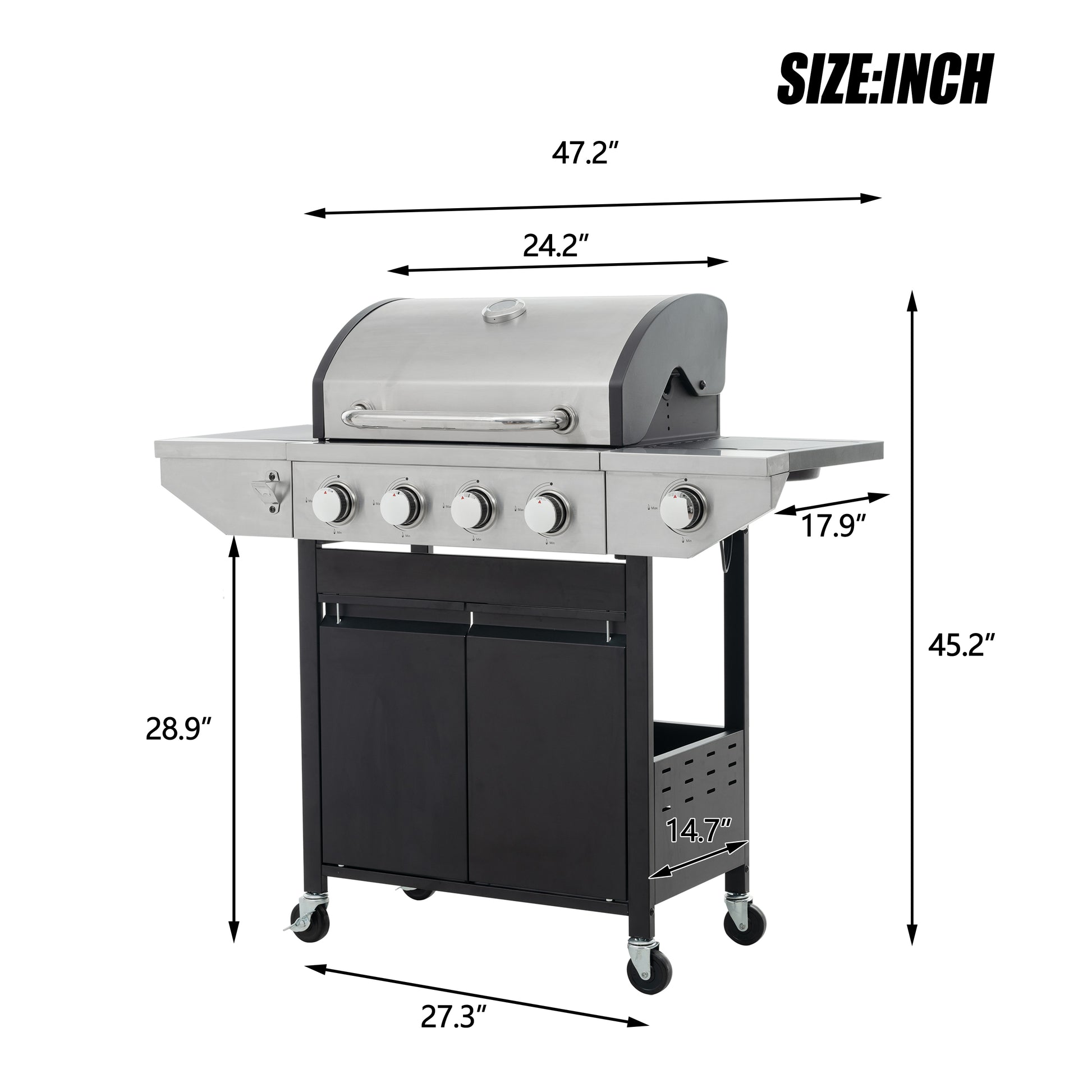 Propane Grill 4 Burner Barbecue Grill Stainless Steel Gas Grill with Side Burner and Thermometer for Outdoor BBQ, Camping 0e7rxg-c0