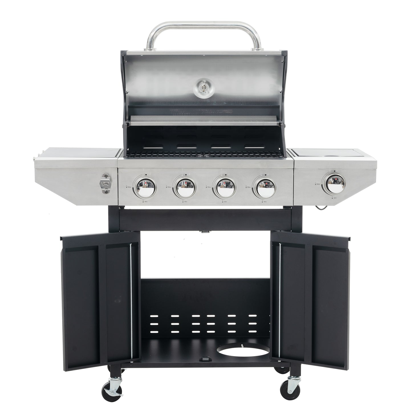 Propane Grill 4 Burner Barbecue Grill Stainless Steel Gas Grill with Side Burner and Thermometer for Outdoor BBQ, Camping 0e7rxg-c0