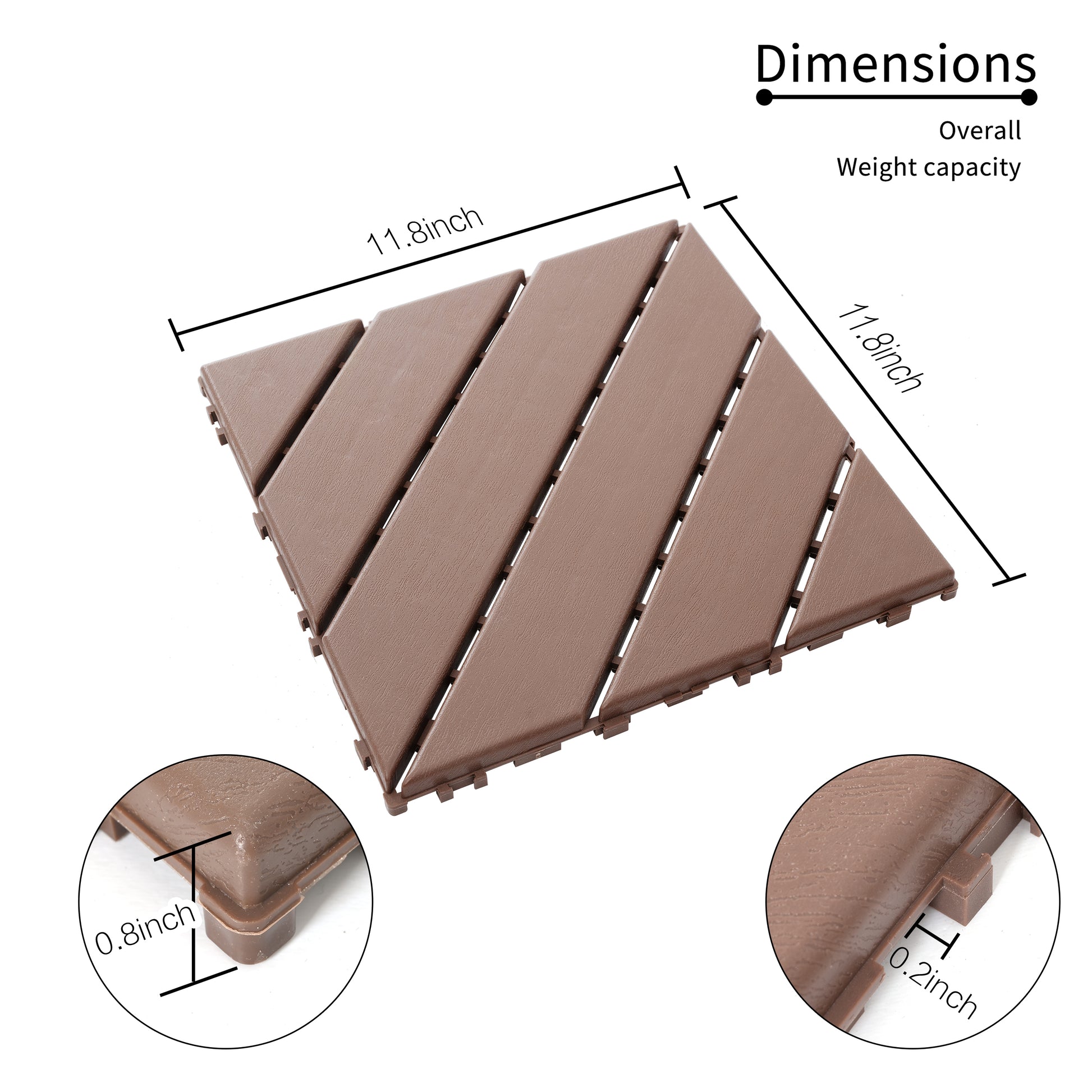 Plastic Interlocking Deck Tiles,44 Pack Patio Deck Tiles,12"x12" Square Waterproof Outdoor All Weather Use, Patio Decking Tiles for Poolside Balcony Backyard, Brown 0e7rxg-c0