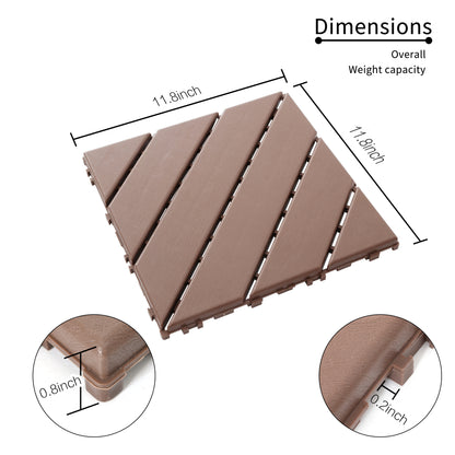 Plastic Interlocking Deck Tiles,44 Pack Patio Deck Tiles,12"x12" Square Waterproof Outdoor All Weather Use, Patio Decking Tiles for Poolside Balcony Backyard, Brown 0e7rxg-c0