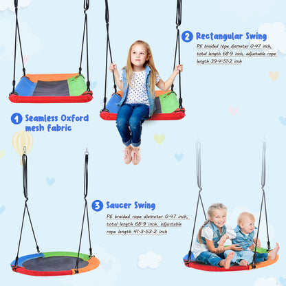 5 in 1 Outdoor Toddler Swing Set for Backyard, Playground Swing Sets with Steel Frame, Multifunction Playsets for Kids with Climbing Ladder, Saucer Swing, Monkey Bar Swing, Disc Swing and Swing Ring 0e7rxg-c0