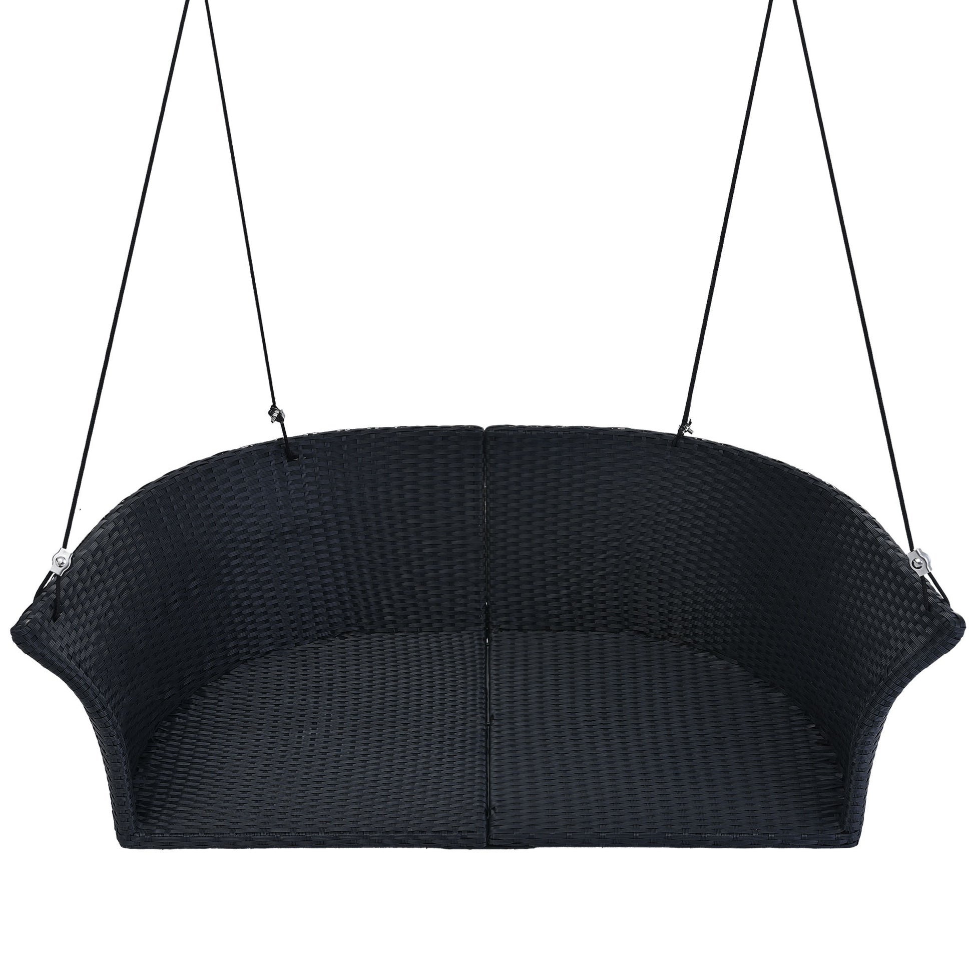 51.9" 2-Person Hanging Seat, Rattan Woven Swing Chair, Porch Swing With Ropes, Black Wicker And White Cushion 0e7rxg-c0