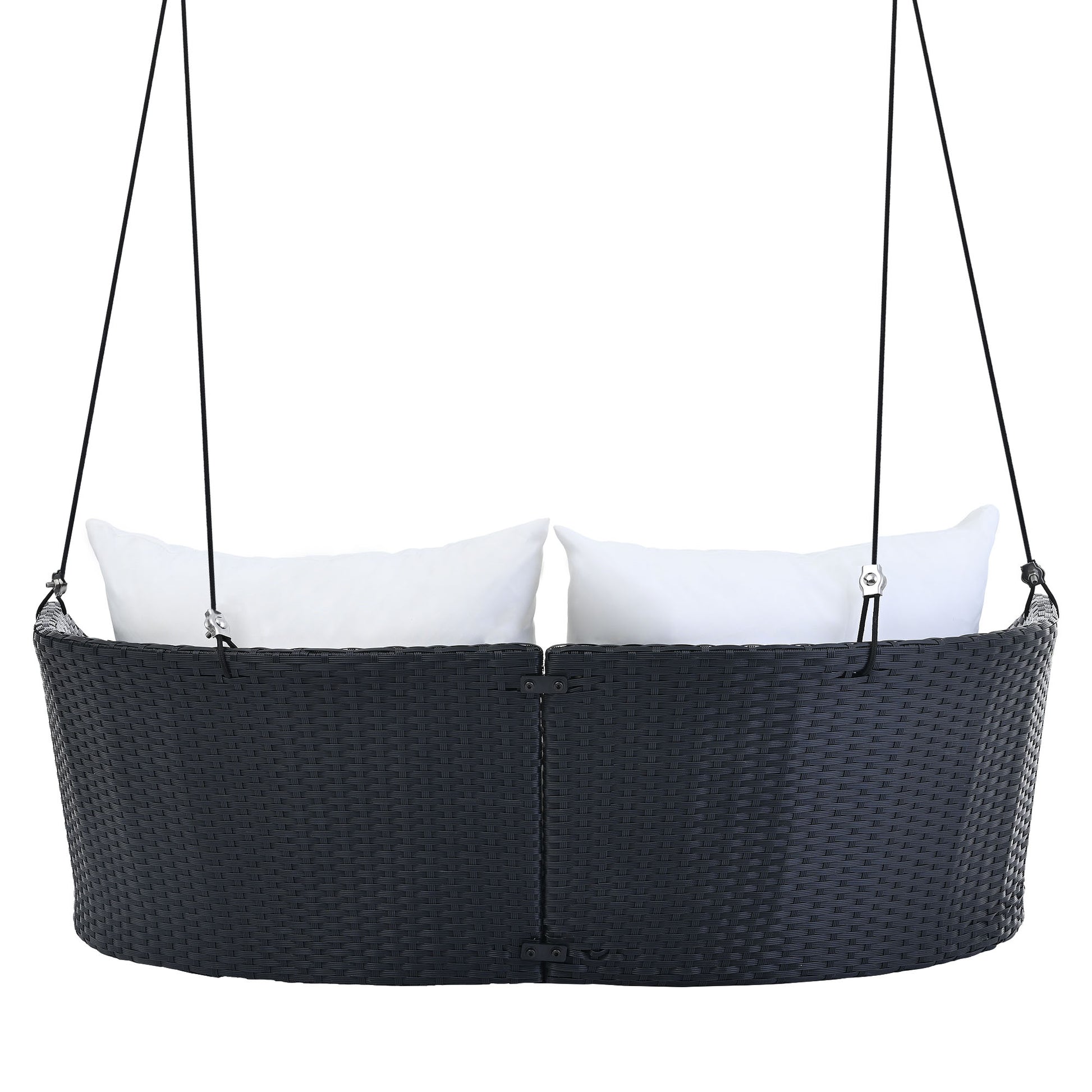 51.9" 2-Person Hanging Seat, Rattan Woven Swing Chair, Porch Swing With Ropes, Black Wicker And White Cushion 0e7rxg-c0