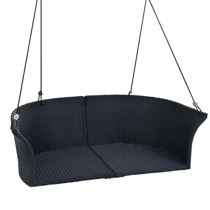 51.9" 2-Person Hanging Seat, Rattan Woven Swing Chair, Porch Swing With Ropes, Black Wicker And White Cushion 0e7rxg-c0