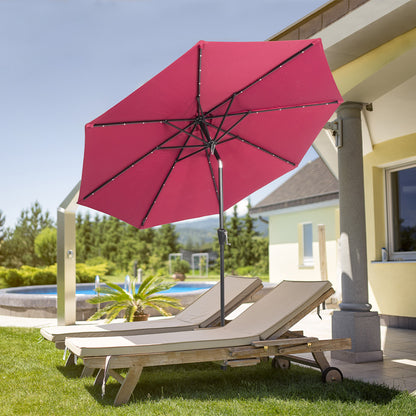 9FT  Umbrella Waterproof Folding Sunshade  Wine Red with Light（Not Included Umbrella Base） 0e7rxg-c0