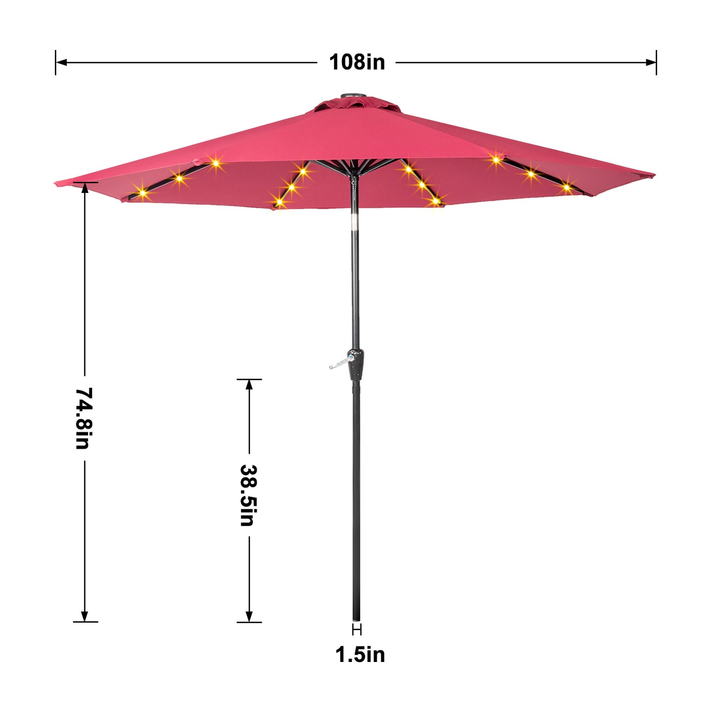 9FT  Umbrella Waterproof Folding Sunshade  Wine Red with Light（Not Included Umbrella Base） 0e7rxg-c0