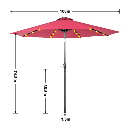 9FT  Umbrella Waterproof Folding Sunshade  Wine Red with Light（Not Included Umbrella Base） 0e7rxg-c0