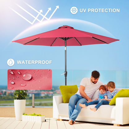 9FT  Umbrella Waterproof Folding Sunshade  Wine Red with Light（Not Included Umbrella Base） 0e7rxg-c0