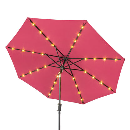 9FT  Umbrella Waterproof Folding Sunshade  Wine Red with Light（Not Included Umbrella Base） 0e7rxg-c0