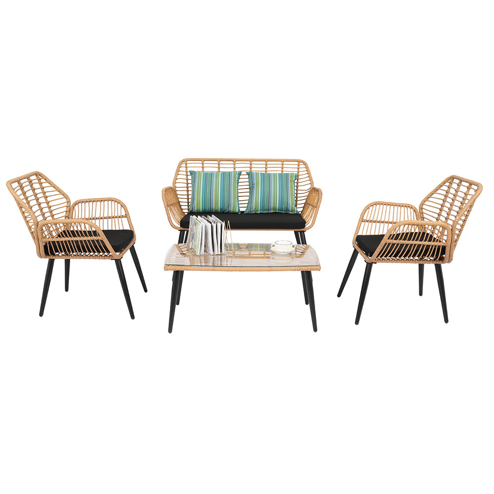 4-Piece Patio Furniture Outdoor Bistro Set, All Weather Rattan Conversation Bistro Loveseat Chair and Table Set for Backyard Balcony Deck 0e7rxg-c0