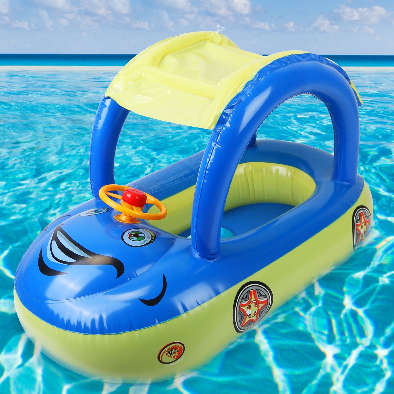 Inflatable Pool Float Car Shaped Toddler Swimming Float Boat Pool Toy Infant Swim Ring Pool with Sun Protection Canopy for 1-3 Year-Old Kids Infant Toddlers（No shipments on weekends） 0e7rxg-c0