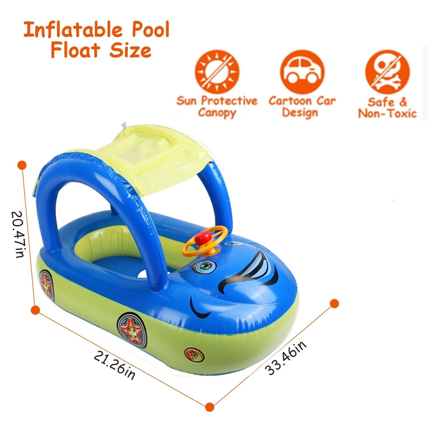 Inflatable Pool Float Car Shaped Toddler Swimming Float Boat Pool Toy Infant Swim Ring Pool with Sun Protection Canopy for 1-3 Year-Old Kids Infant Toddlers（No shipments on weekends） 0e7rxg-c0