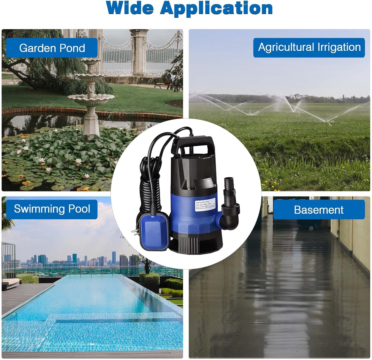 3/4HP 2642 GPH 550W Submersible Dirty Clean Water Pump Swimming Pool Pond Flood Drain Heavy Duty Water Transfer（(not shipped on weekends) 0e7rxg-c0