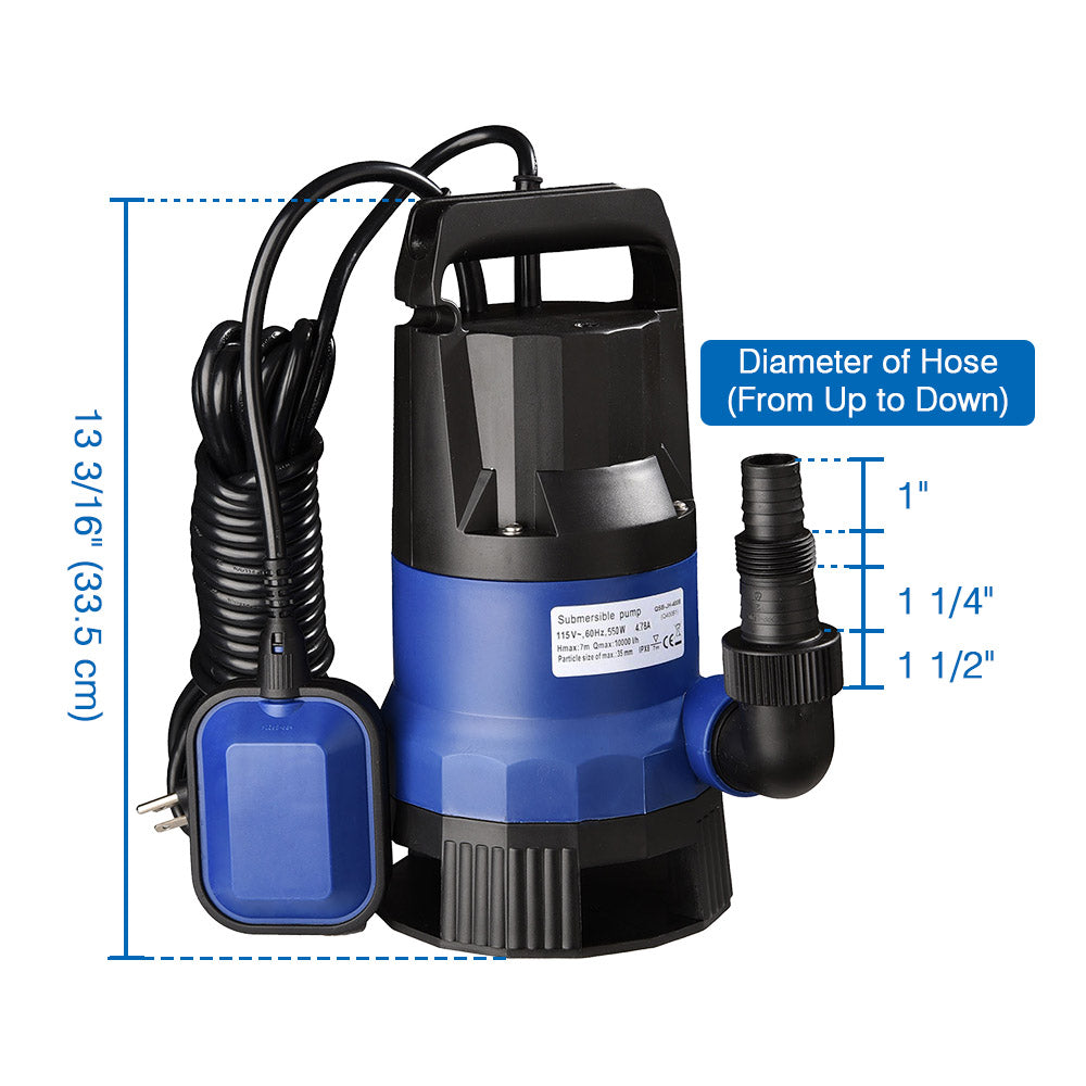 3/4HP 2642 GPH 550W Submersible Dirty Clean Water Pump Swimming Pool Pond Flood Drain Heavy Duty Water Transfer（(not shipped on weekends) 0e7rxg-c0