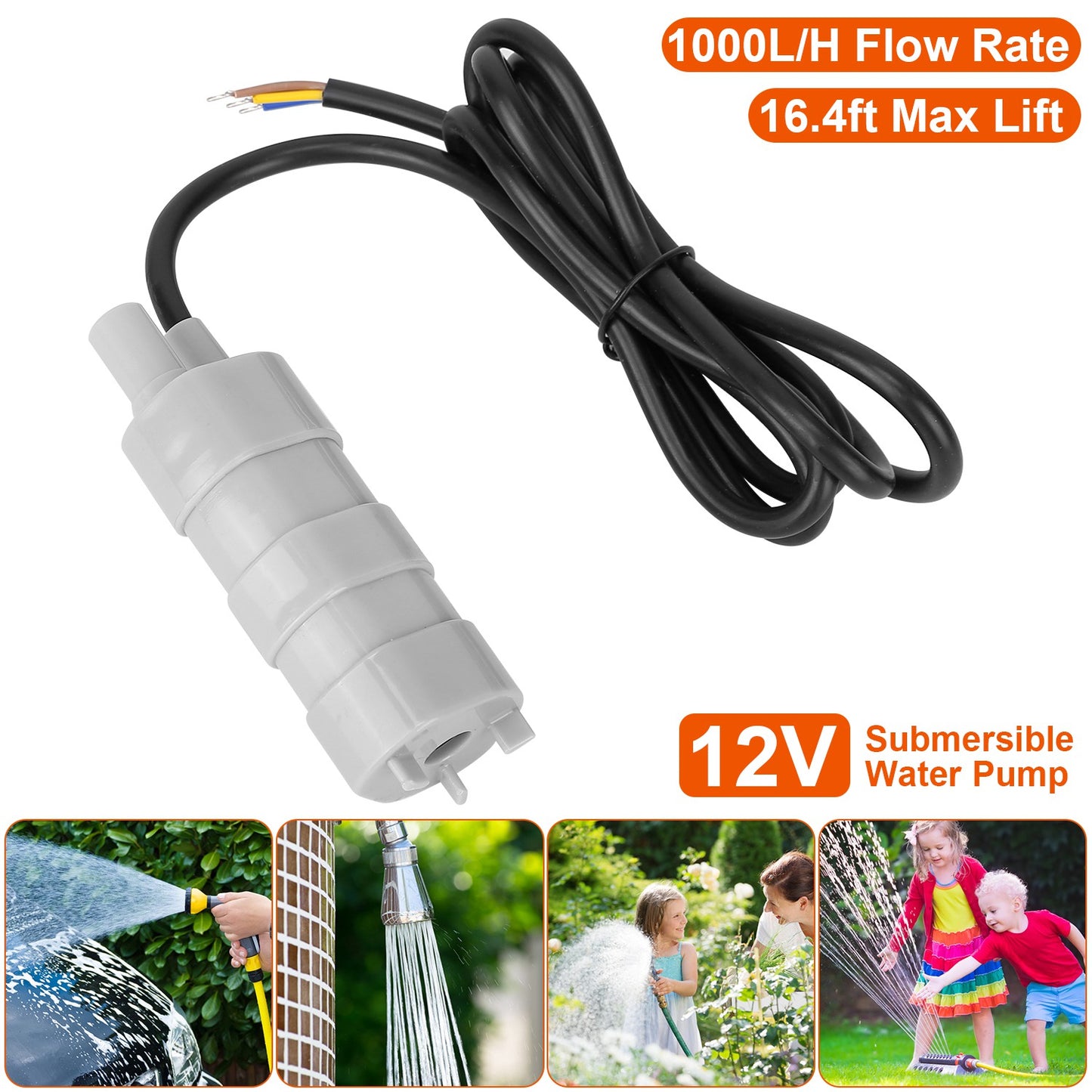 12V Submersible Water Pump with 16.4ft Max Lift 1000L/H Flow Rate for Garden Sprinklers Lawn Shower Tour Vehicles（No shipments on weekends） 0e7rxg-c0