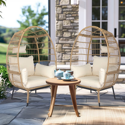 Wicker Egg Chair, Oversized Indoor Outdoor Lounger with Stand and Cushions for Patio Porch Backyard Living Room Balcony, Beige Rattan & Creamy White Cushion 0e7rxg-c0