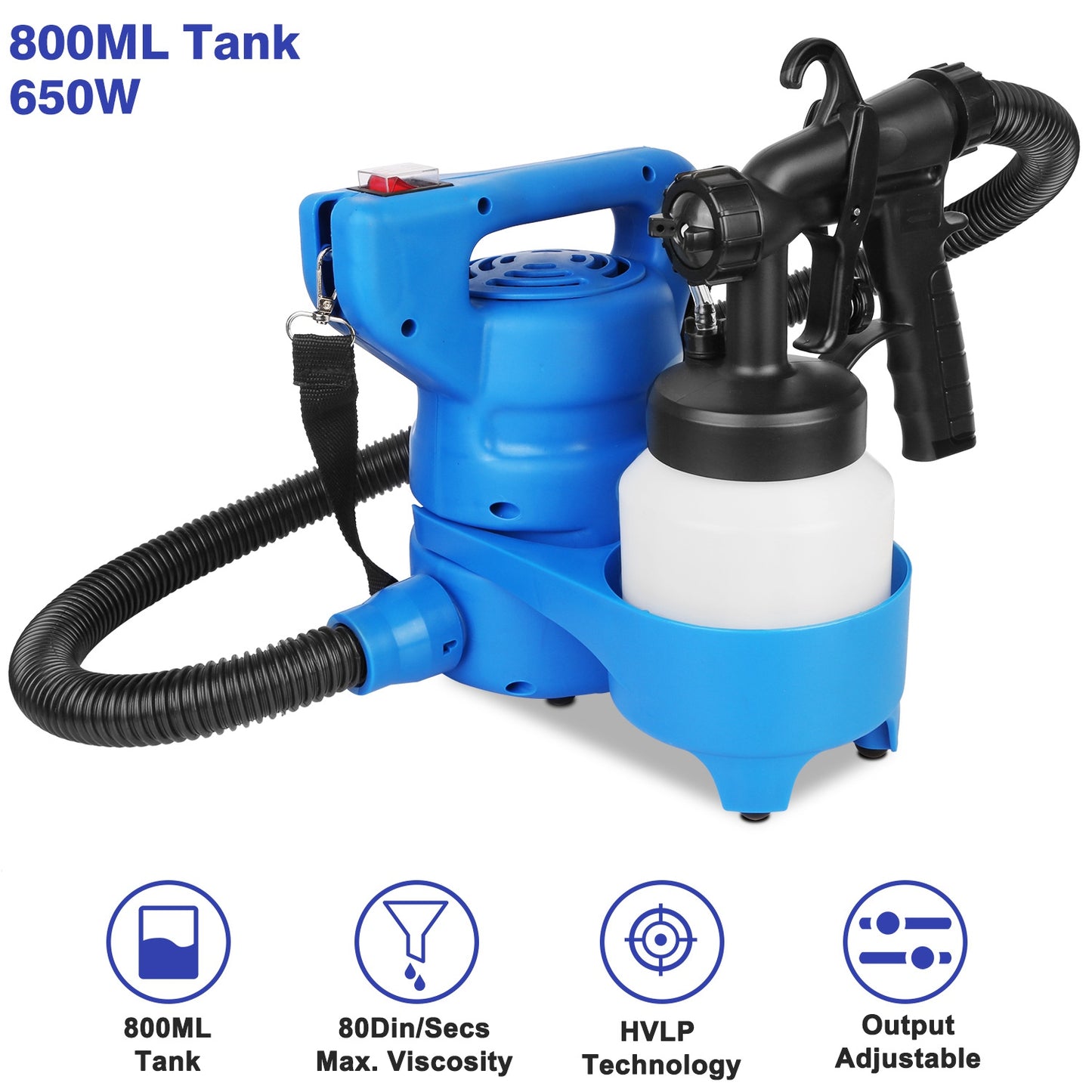 650w hvlp electric spray paint gun , 4.9ft air hose, 3 patterns, easy to clean, suitable for furniture, house, fence, walls 0e7rxg-c0