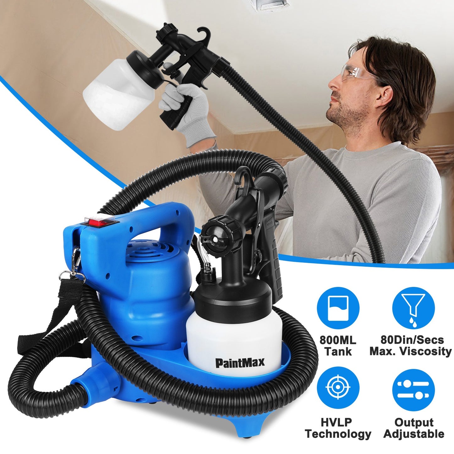 650w hvlp electric spray paint gun , 4.9ft air hose, 3 patterns, easy to clean, suitable for furniture, house, fence, walls 0e7rxg-c0