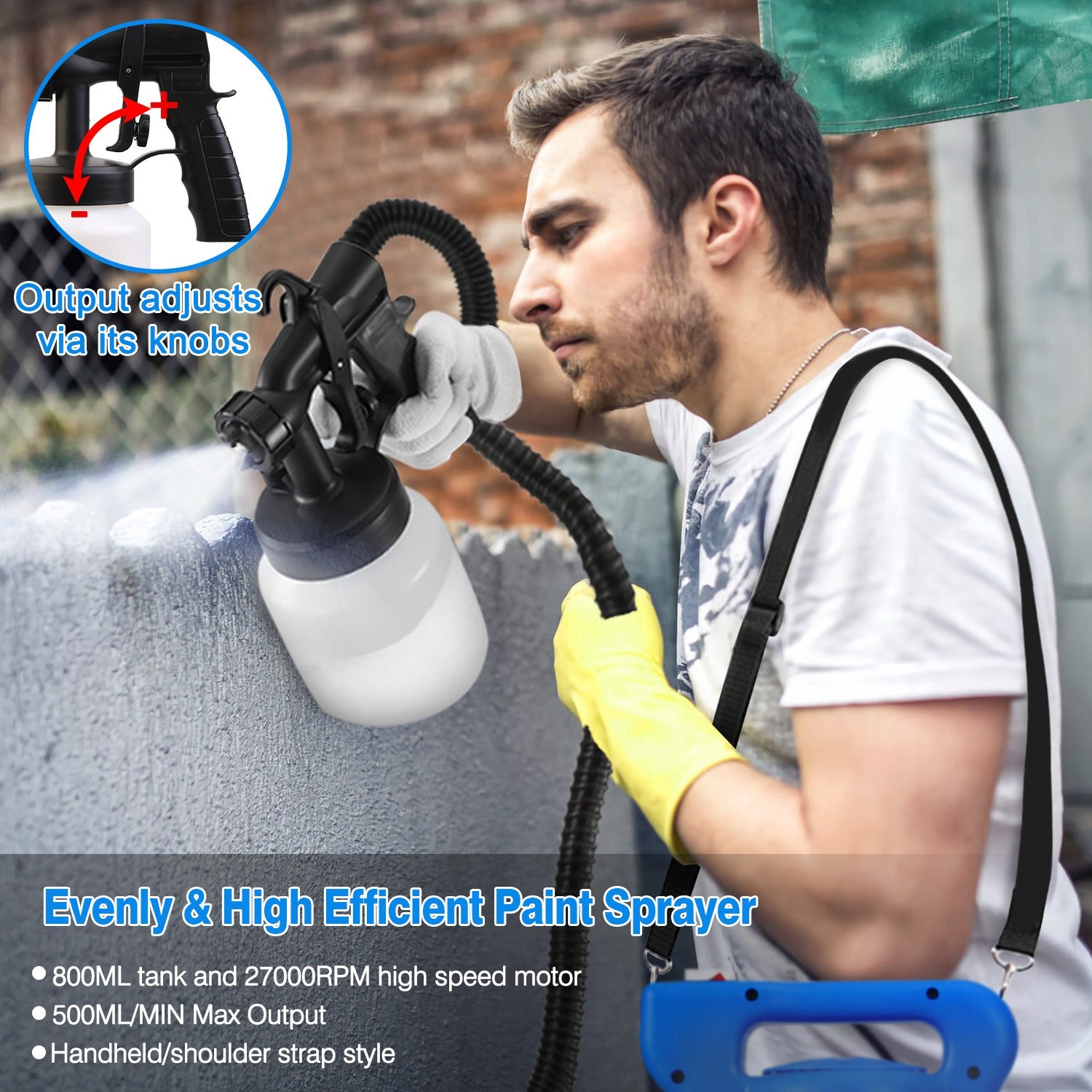 650w hvlp electric spray paint gun , 4.9ft air hose, 3 patterns, easy to clean, suitable for furniture, house, fence, walls 0e7rxg-c0