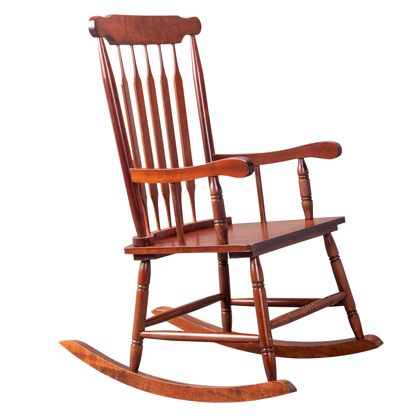 Patio Rocking Chair Solid Wood, Outdoor Porch Rocker Chair with Wooden Frame, Indoor Wooden Rocking Chair for Garden Backyard Balcony, Brown 0e7rxg-c0