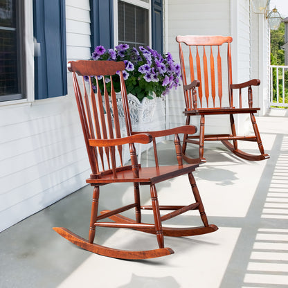 Patio Rocking Chair Solid Wood, Outdoor Porch Rocker Chair with Wooden Frame, Indoor Wooden Rocking Chair for Garden Backyard Balcony, Brown 0e7rxg-c0