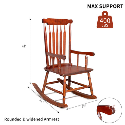 Patio Rocking Chair Solid Wood, Outdoor Porch Rocker Chair with Wooden Frame, Indoor Wooden Rocking Chair for Garden Backyard Balcony, Brown 0e7rxg-c0