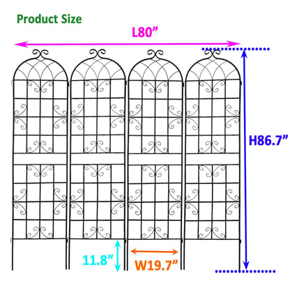 4 Pack Metal Garden Trellis 86.7" x 19.7" Rustproof Trellis for Climbing Plants Outdoor Flower Support Black 0e7rxg-c0