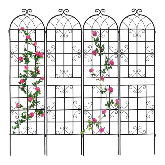 4 Pack Metal Garden Trellis 86.7" x 19.7" Rustproof Trellis for Climbing Plants Outdoor Flower Support Black 0e7rxg-c0