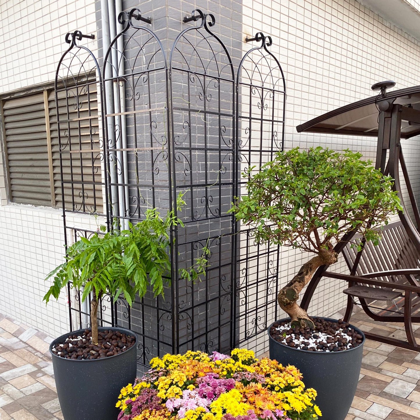 4 Pack Metal Garden Trellis 86.7" x 19.7" Rustproof Trellis for Climbing Plants Outdoor Flower Support Black 0e7rxg-c0