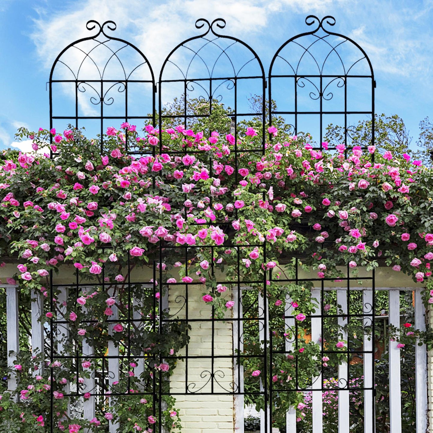 4 Pack Metal Garden Trellis 86.7" x 19.7" Rustproof Trellis for Climbing Plants Outdoor Flower Support Black 0e7rxg-c0