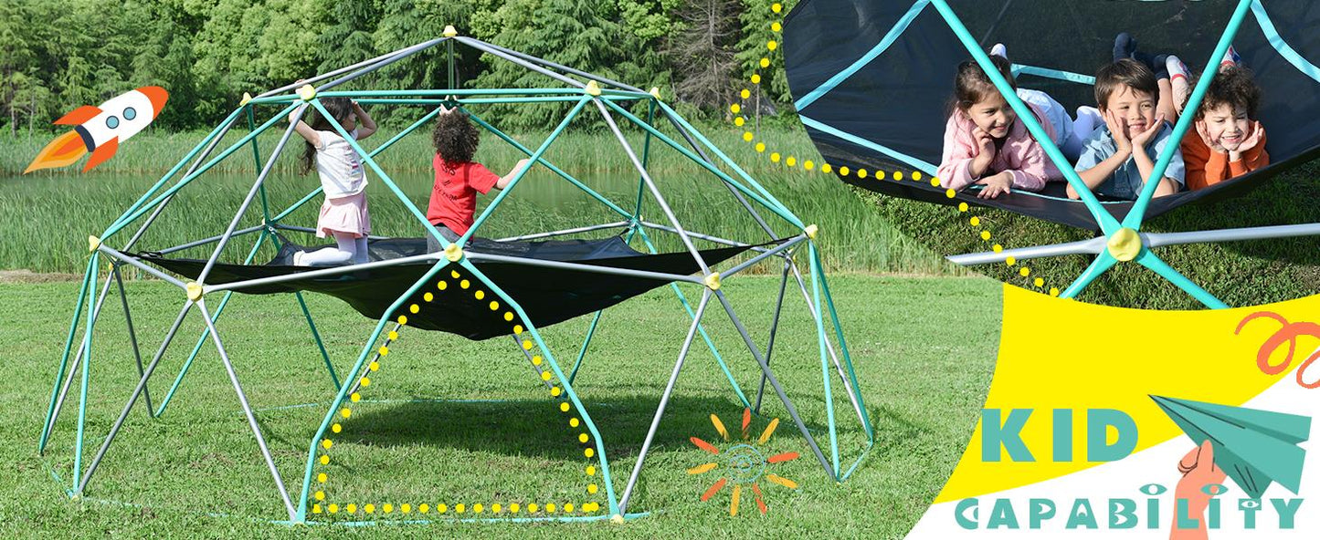 13ft Geometric Dome Climber Play Center, Kids Climbing Dome Tower with Hammock, Rust & UV Resistant Steel Supporting 1000 LBS 0e7rxg-c0