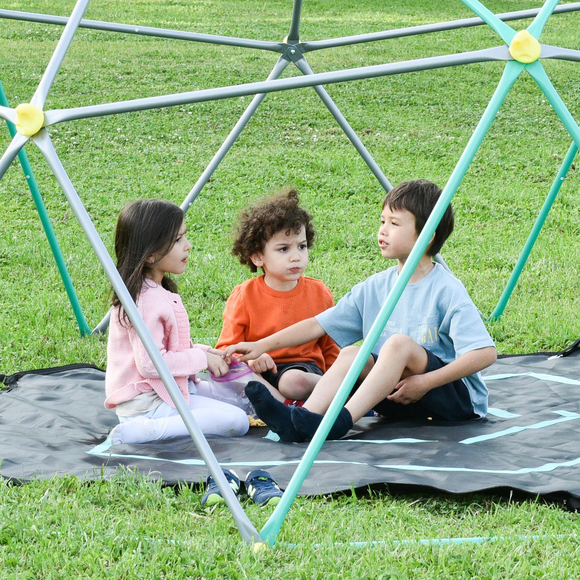 13ft Geometric Dome Climber Play Center, Kids Climbing Dome Tower with Hammock, Rust & UV Resistant Steel Supporting 1000 LBS 0e7rxg-c0