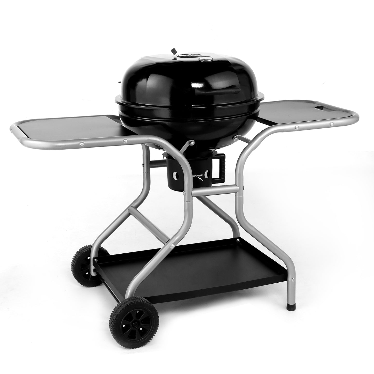 Kettle Charcoal Grill with 2 Side Tables, Storage Shelf, Upgraded Ash Catcher, Thermometer, Air Vents, Outdoor Cooking Barbecue Grill with Wheels 0e7rxg-c0