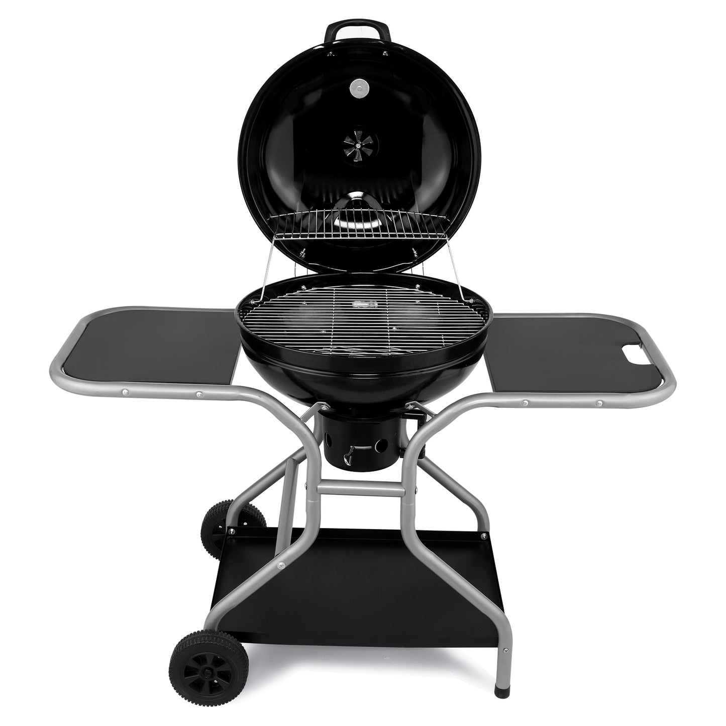 Kettle Charcoal Grill with 2 Side Tables, Storage Shelf, Upgraded Ash Catcher, Thermometer, Air Vents, Outdoor Cooking Barbecue Grill with Wheels 0e7rxg-c0