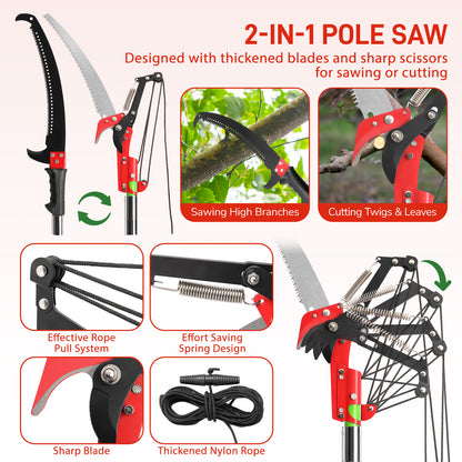 26ft Manual Pole Saw, Lightweight Tree Trimmers Long Handle Pruner Set, Sharp Steel Blade and Scissors Pole Saw for Trimming Palm, Pear Tree, Fir Tree, Other High Trees and Shrubs 0e7rxg-c0