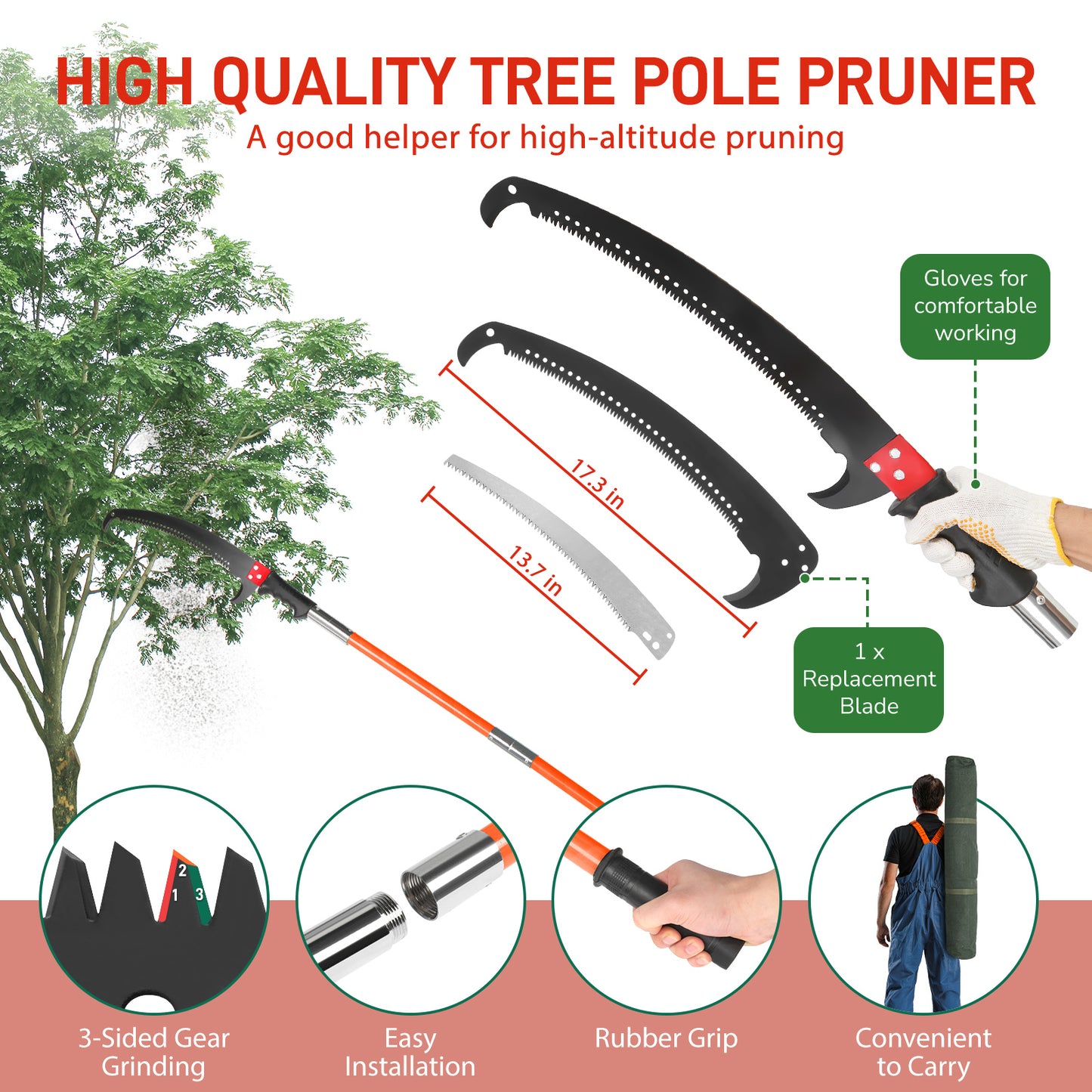 26ft Manual Pole Saw, Lightweight Tree Trimmers Long Handle Pruner Set, Sharp Steel Blade and Scissors Pole Saw for Trimming Palm, Pear Tree, Fir Tree, Other High Trees and Shrubs 0e7rxg-c0