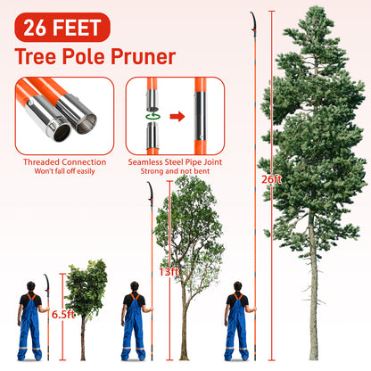 26ft Manual Pole Saw, Lightweight Tree Trimmers Long Handle Pruner Set, Sharp Steel Blade and Scissors Pole Saw for Trimming Palm, Pear Tree, Fir Tree, Other High Trees and Shrubs 0e7rxg-c0