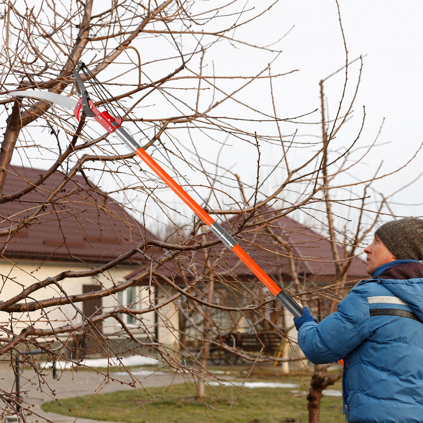 26ft Manual Pole Saw, Lightweight Tree Trimmers Long Handle Pruner Set, Sharp Steel Blade and Scissors Pole Saw for Trimming Palm, Pear Tree, Fir Tree, Other High Trees and Shrubs 0e7rxg-c0