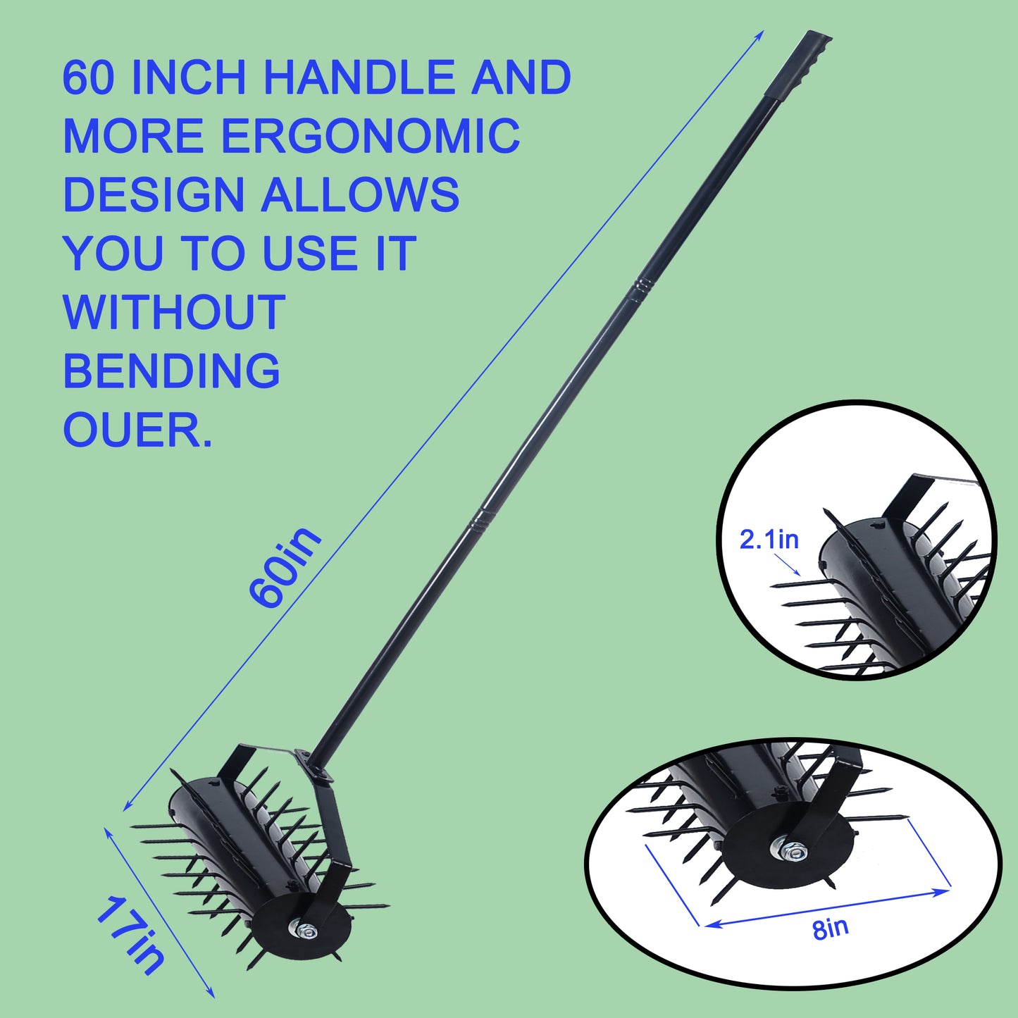 Rolling manual lawn aerator, Home aerator lawn tool pusher, 58-inch handle push lawn aerator for lawns, yards and gardens 0e7rxg-c0