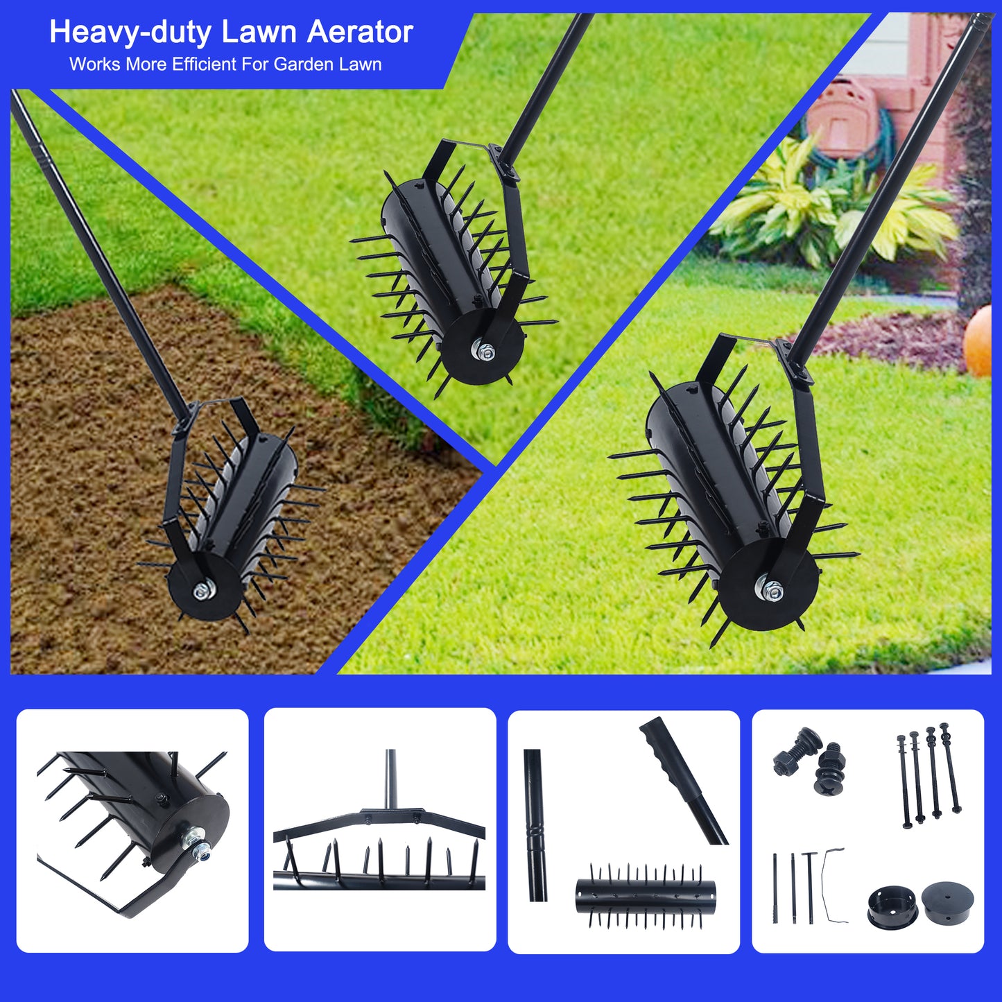 Rolling manual lawn aerator, Home aerator lawn tool pusher, 58-inch handle push lawn aerator for lawns, yards and gardens 0e7rxg-c0