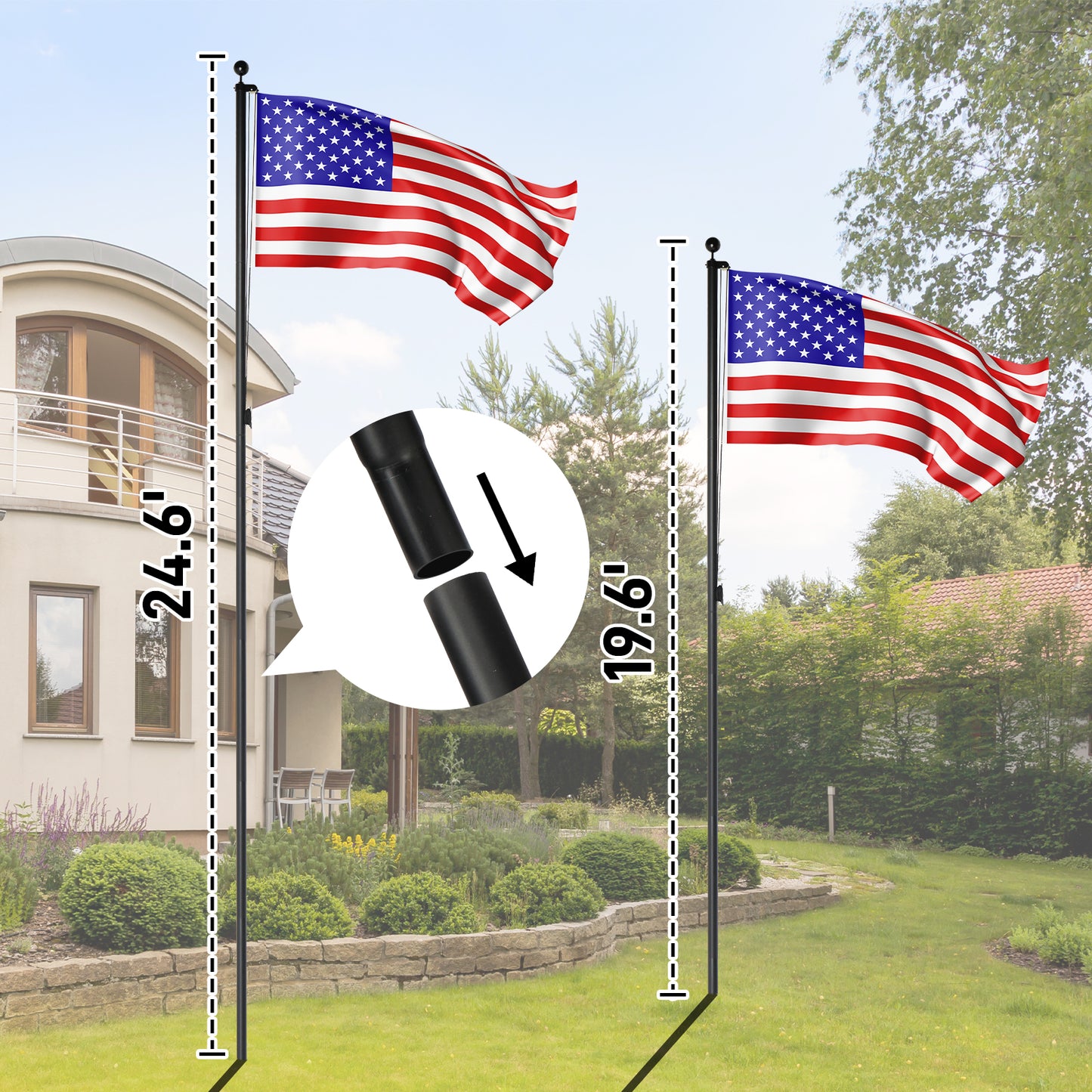 Flag Pole Kit for Outside House in Ground, 25FT Sectional Aluminum Extra Thick Flagpole, 5x3 US Flag, Heavy Duty Black Flag Poles Kit for Yard 0e7rxg-c0