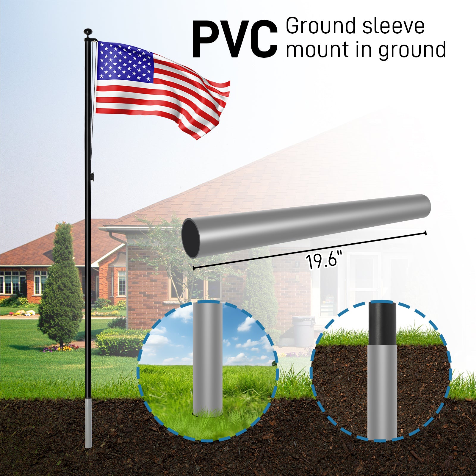 Flag Pole Kit for Outside House in Ground, 25FT Sectional Aluminum Extra Thick Flagpole, 5x3 US Flag, Heavy Duty Black Flag Poles Kit for Yard 0e7rxg-c0