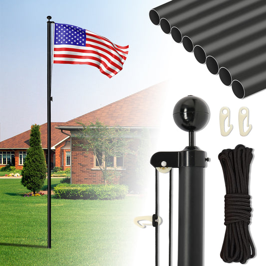 Flag Pole Kit for Outside House in Ground, 25FT Sectional Aluminum Extra Thick Flagpole, 5x3 US Flag, Heavy Duty Black Flag Poles Kit for Yard 0e7rxg-c0