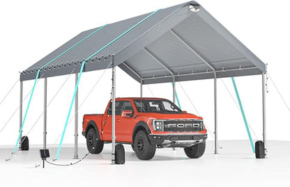 10 * 20 Heavy Duty Carport Canopy - Extra Large Portable Car Tent Garage with Adjustable Peak Height from 9.5ft to 11ft,Removable Roof &Side Walls for Car, SUV,Boats 0e7rxg-c0